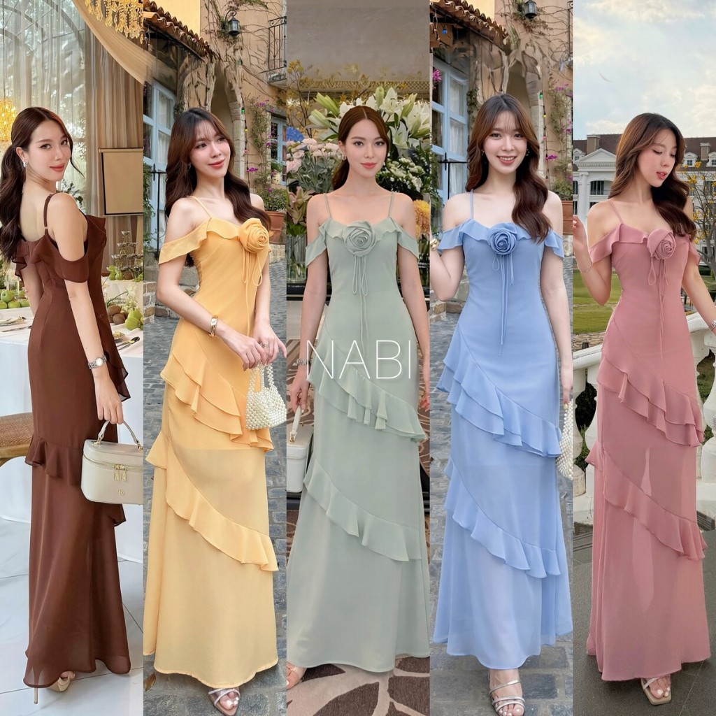 ❣️พร้อมส่ง📌NABI ชุดเดรสสายเดี่ยว แต่งดอกไม้ ชมพู ใส่ออกงาน งานแต่ง ดินเนอร์ เพื่อนเจ้าสาว