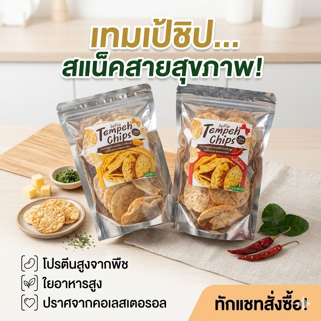 เทมเป้กรอบพร้อมทาน(ฮาลาล)​60กรัมอร่อยได้โปรตีนออแกนิค​ ช่วยระบบขับถ่าย