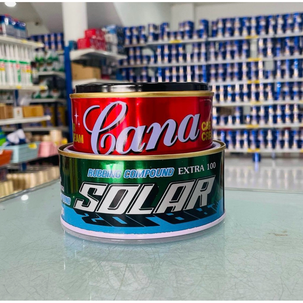 ยาขัด solar+cana(แพคคู่)ขัดลบรอยและขัดเงาฟรีฟองน้ำขัดเงา1ชิ้น