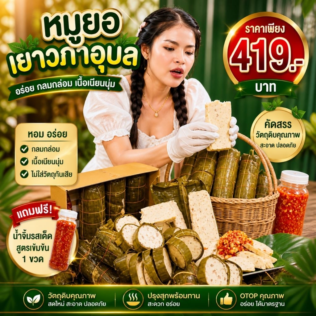 โปร 2 แถม 1 ฟรีน้ำยำ♨️หมูยอขนาดแท่งละ 500กรัม แท่งใหญ่ตรงปกไ่ม่จกตา หมูยอเยาวภาอุบล