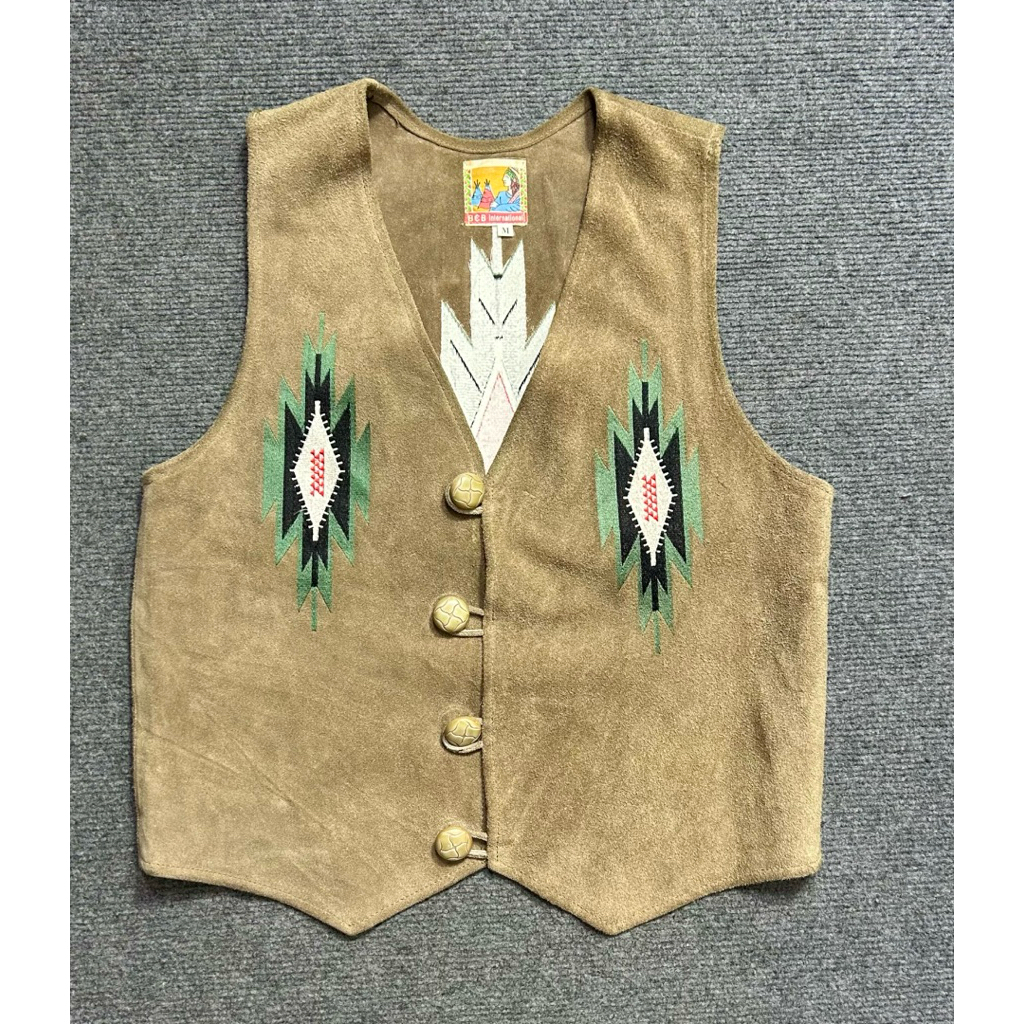 vtg khaki suede leather chimayo vest
