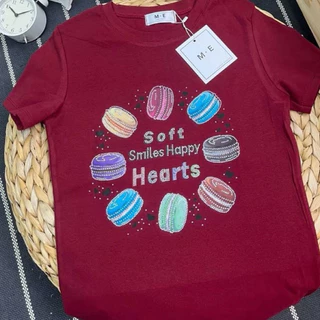 เสื้อยืดคอกลมแขนสั้น รีดเพชรลายมาการองเพชรหลายสี ป้าย ME