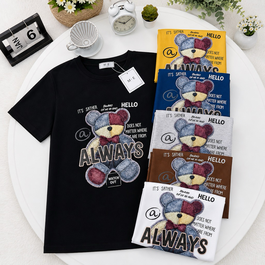 เสื้อยืดคอกลมแขนสั้น ลายน้องหมี ALWAYS ป้าย ME