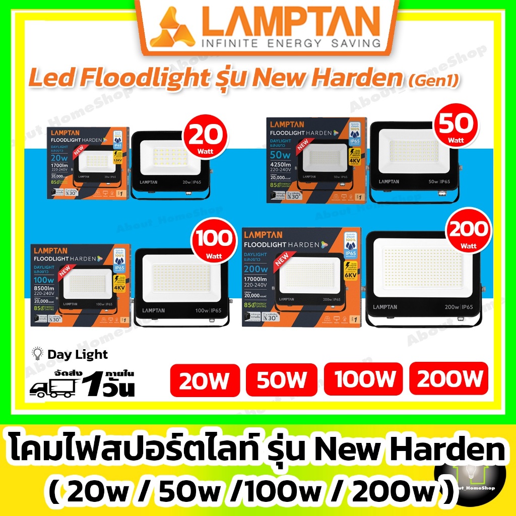 LAMPTAN โคมไฟฟลัทไลท์ รุ่น New Harden 20w 50w 100w 200w (LED Floodlight New Harden แสงขาว)
