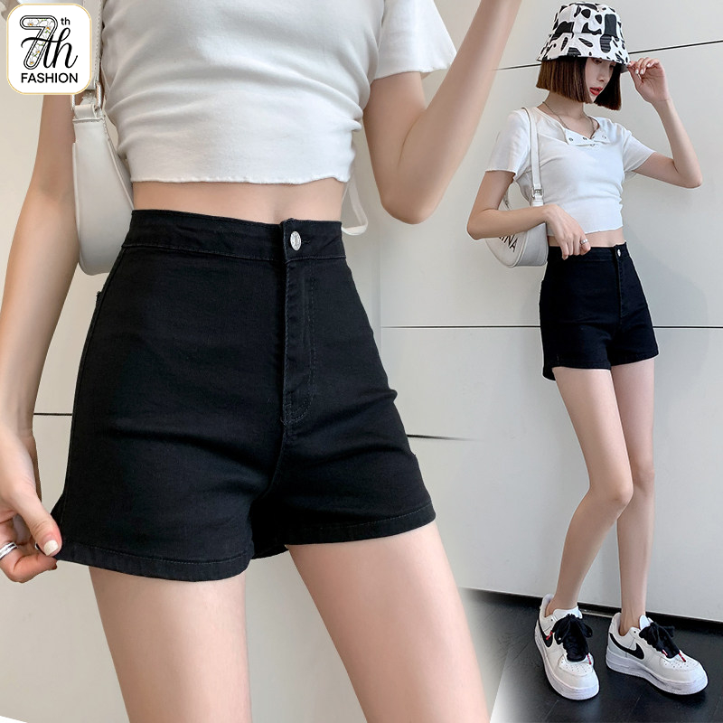 👖 กางเกงขาสั้นยีนส์เอวสูงสีดำ รุ่นใหม่ฤดูร้อน เนื้อนิ่ม ทรงกระชับ ดูผอมเพรียว ใส่ได้ทุกสถานการณ์