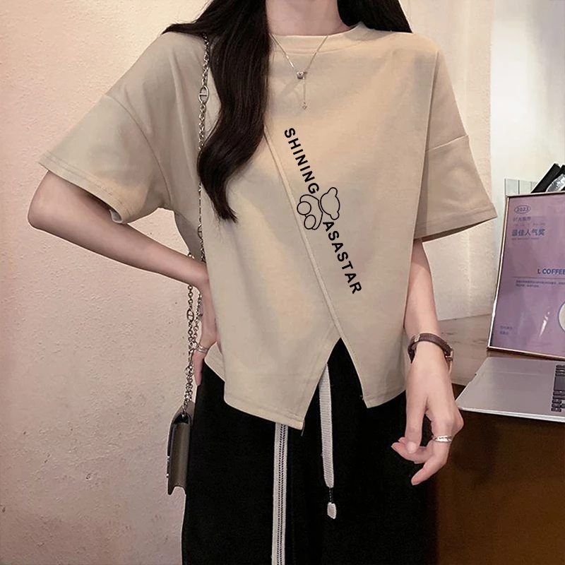 เสื้อครอปคนอ้วนไซส์ใหญ่น่ารัก oversize เสื้อผ้าสาวอวบแฟชั่นเกาหลี เสื้อยืดสวยๆผู้หญิงฤดูร้อนใหม่ ลายการ์ตูน ผ้าดีใส่สบาย