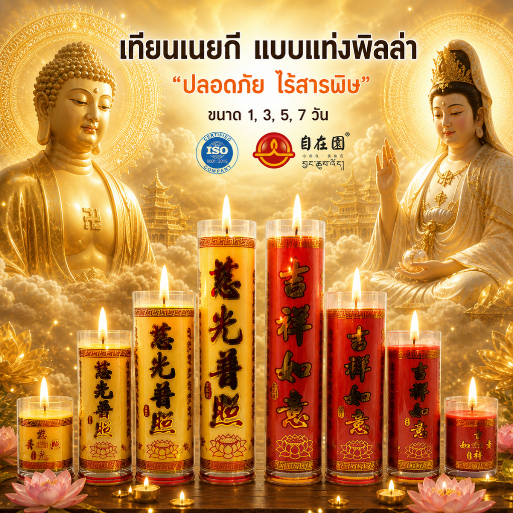 Free Garden - Ghee Pillar Candles 1 , 3 , 5 , 7 Days Praying Red / Yellow Color from China