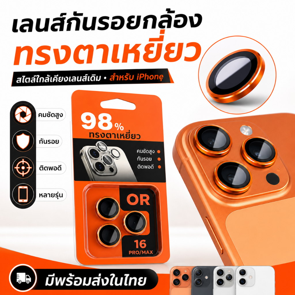 ใหม่! ฟิล์มเลนส์ไทเทเนียม สีตามเครื่องจริง 1:1 ปกป้องระดับพรีเมียม สำหรับ iPhone 17PROMAX 16PLUS 15 14PRO 13PROMAX 12PRO