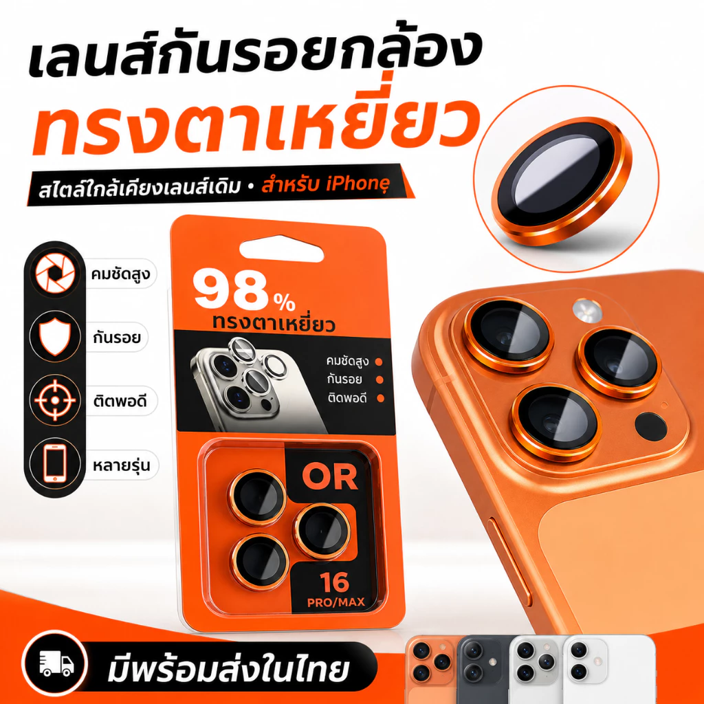 ใหม่! ฟิล์มเลนส์ไทเทเนียม สีตามเครื่องจริง 1:1 ปกป้องระดับพรีเมียม สำหรับ iPhone 17PROMAX 16PLUS 15 14PRO 13PROMAX 12PRO