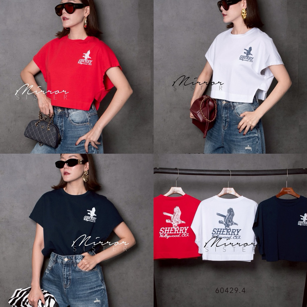MRS | MIRRORSISTER🔖 60429.4 เสื้อยืดCropทรงเก๋ ดีไซน์แขนล้ำและโครงเสื้อแบบ Boxy Crop
