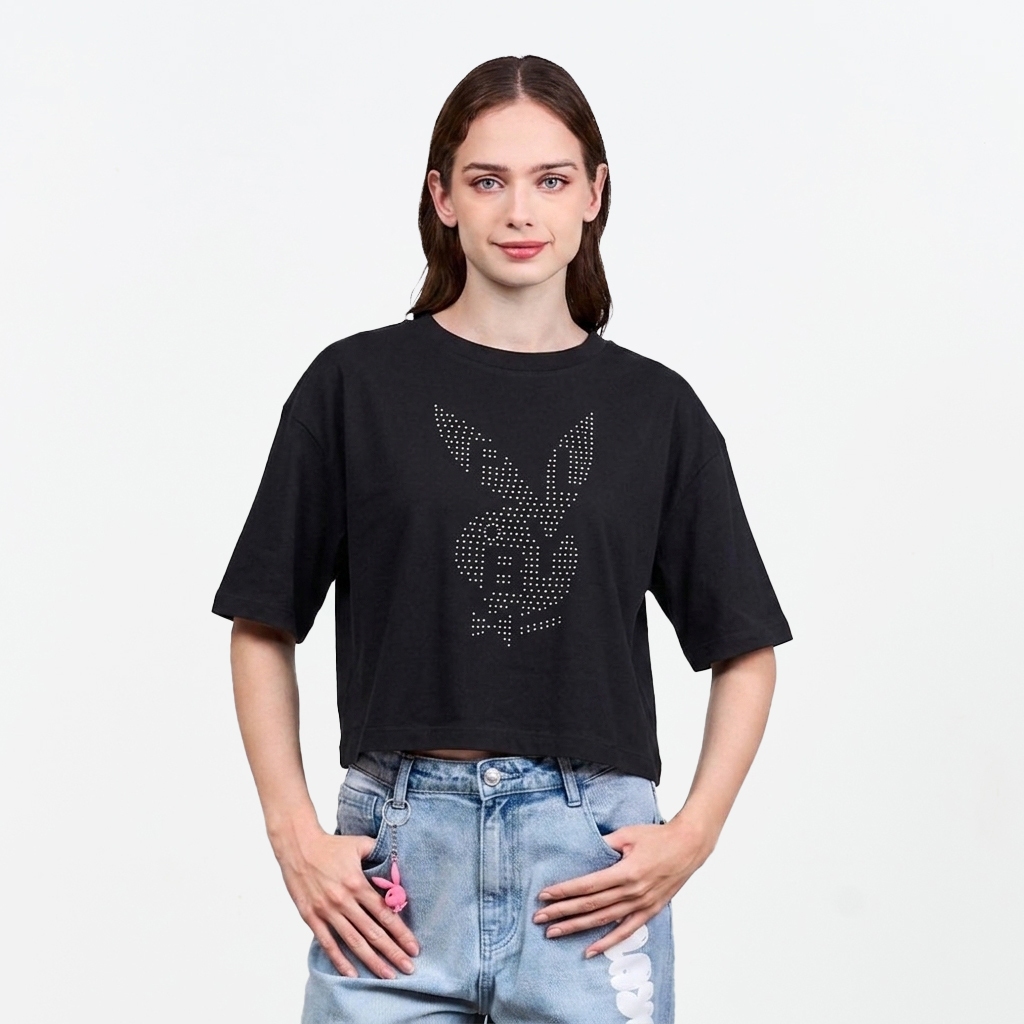 PLAYBOY   เสื้อผ้าผู้หญิง/เสื้อ/เสื้อยืดสีดำ รุ่น P1WT265TF019BK