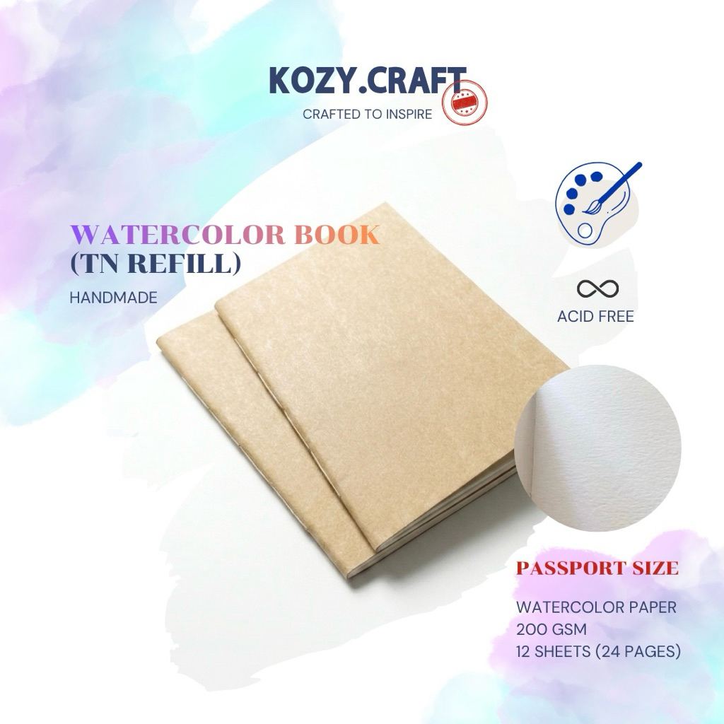 สมุดสีน้ำ - Traveler’s notebook Refill • 200 gsm แบบเรียบ (Passport Size) B7 • สมุดทำมือ Handmade