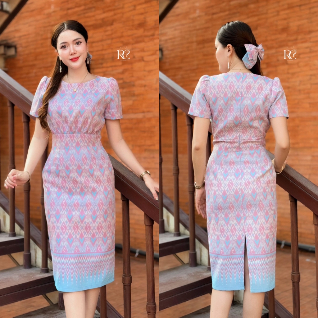 (แถมฟรีโบว์ติดผม) เดรสผ้าไทย