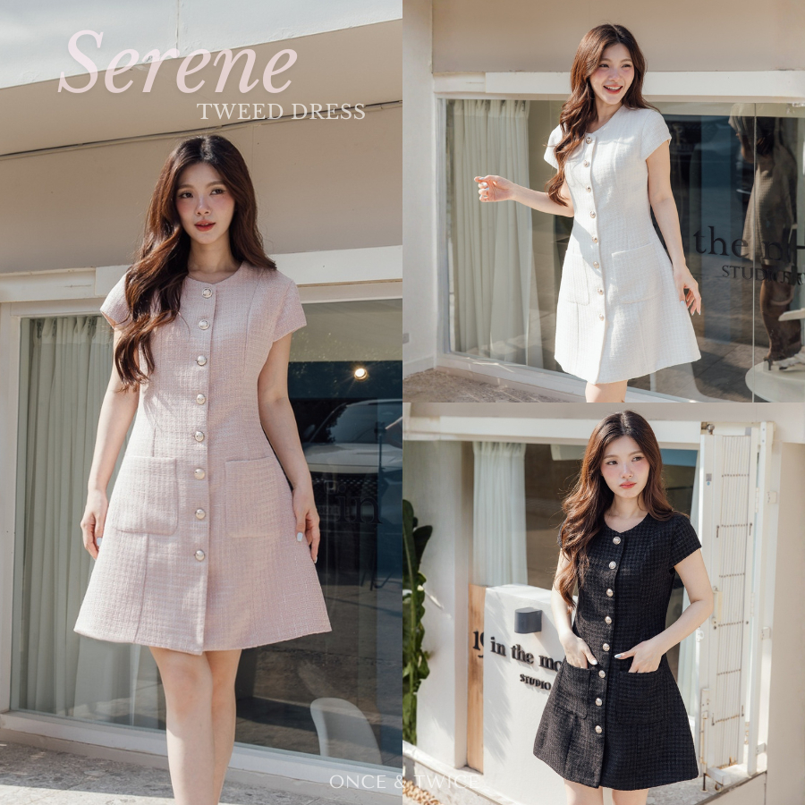Onceandtwice | Serene Tweed Dress ชุดเดรสสั้นผ้าทวีตกลิตเตอร์ มินิเดรสกระโปรงทรงสวย เดรสทำงาน เรียบหรู🖤