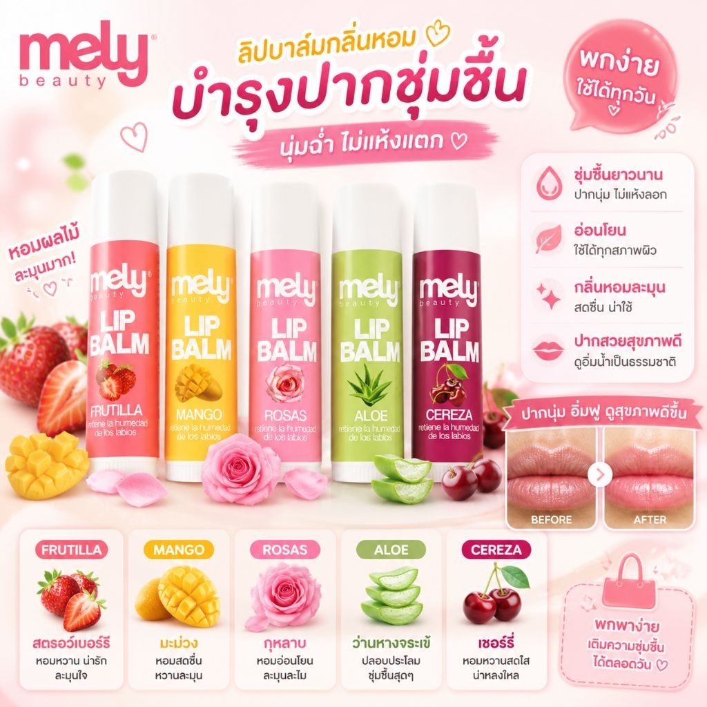 ลิปบาล์ม บำรุงริมฝีปากแก้ปากแห้งลดรอยคล้ำช่วยให้ริมฝีปากนุ่มชุ่มชื้น