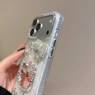 AD596 New case เคสเรซิ่นโบว์คิตตี้กระจก งานกระจกหลัง สำหรับI11-17PM กันกระแทกได้ สินค้าพร้อมจัดส่งจากไทย