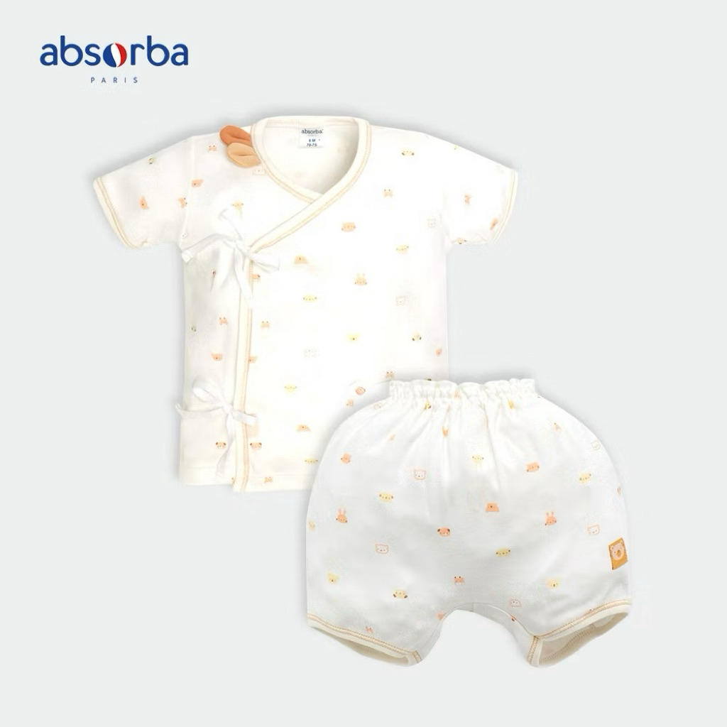 Absorba แอ็บซอร์บา ชุดผูกหน้า แขนสั้น สำหรับเด็กแรกเกิด -6 เดือน นวัตกรรม Bamboo คอลเลคชั่น Mignon Bebe