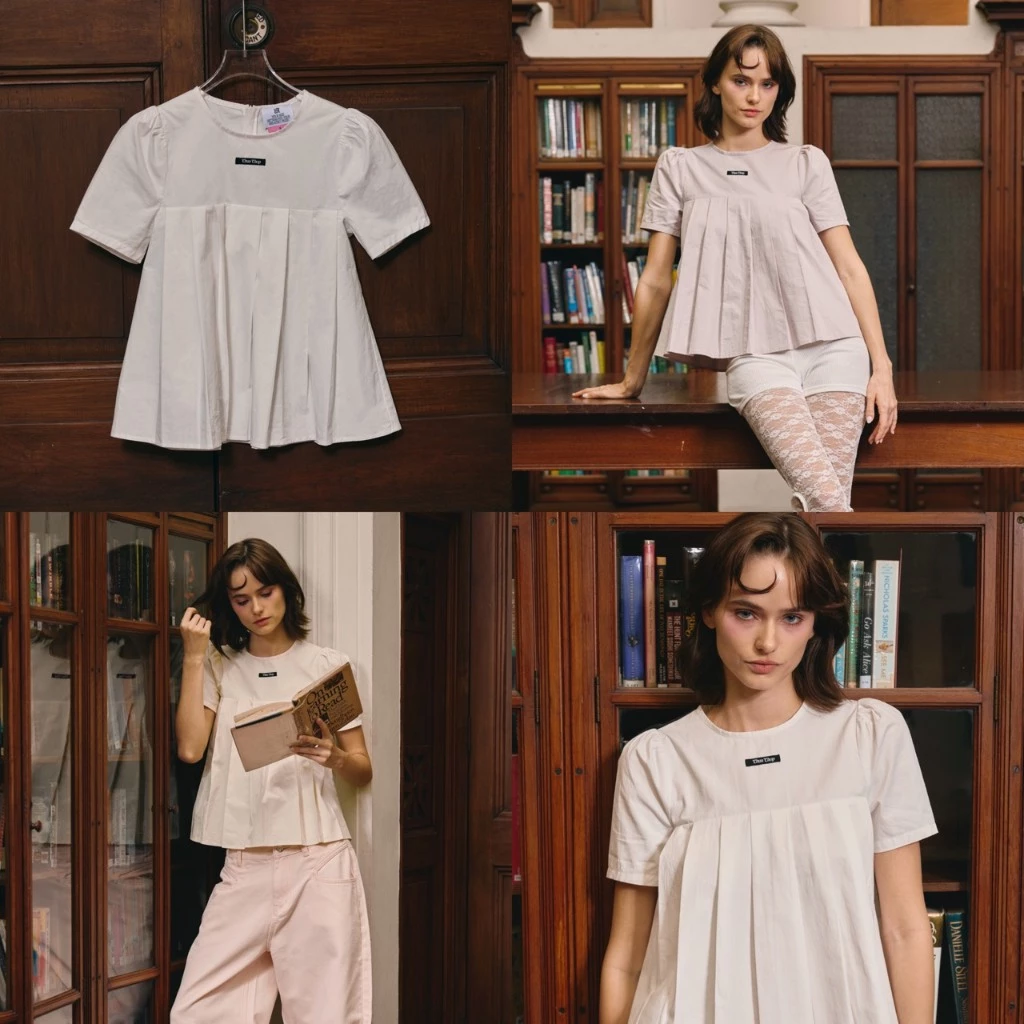 [Trendy30%] CHUUCHOP - (S-4XL) Stormy Blouse เสื้อเบลาส์แต่งจีบรอบตัวผ้า Cotton ผ้านุ่ม ระบายอากาศได้ดี เบสิก(C8573)