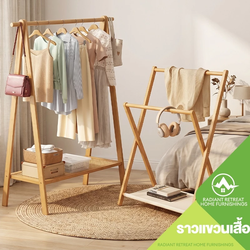 ราวตากผ้า ราวแขวนเสื้อแบบพับได้ ราวแขวนเสื้อผ้าบาร์คู่ ราวตากผ้าในห้องนอน รองรับน้ำหนัก 200kg