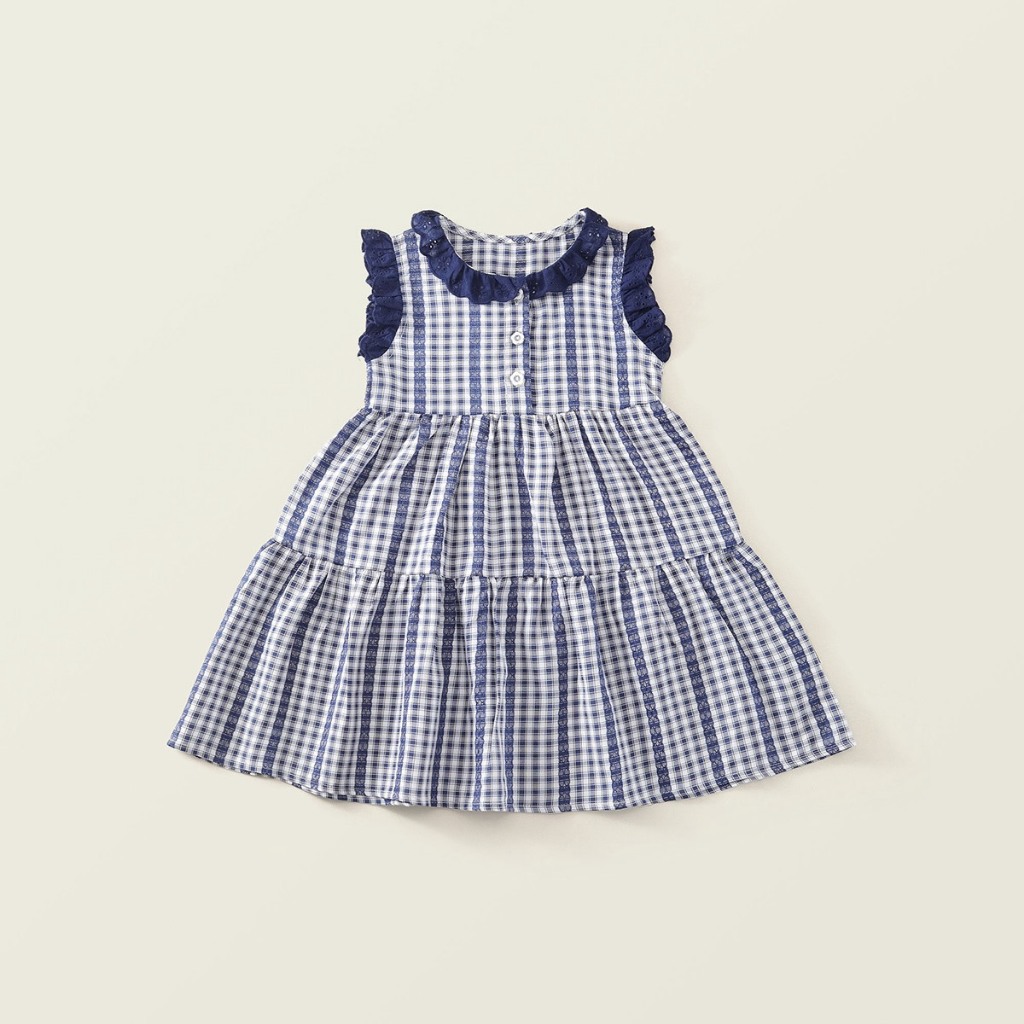 Hania kids ชุดเดรสลายสก็อตน่ารักๆตกแต่งลูกไม้ สไตล์เกาหลี พร้อมส่งในไทย - K6125998