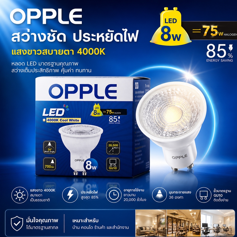 OPPLE LED E2 GU10 หลอดไฟสปอร์ตไลท์/ หลอดไฟ 6W/8W GU10 หลอดไฟฮาโลเจน