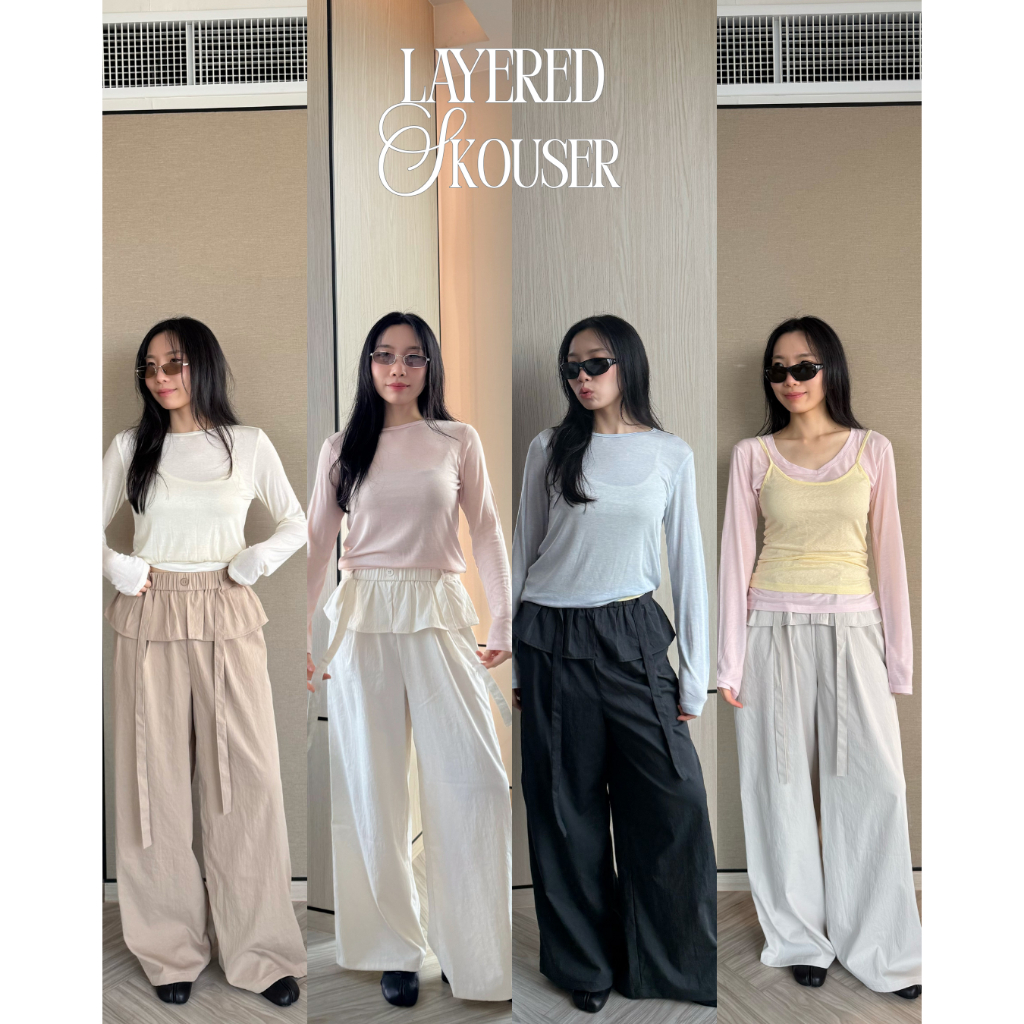 UIUI | LAYERED SKOUSER เอวยางยืด กางเกงกระโปรงระบายจับจีบ