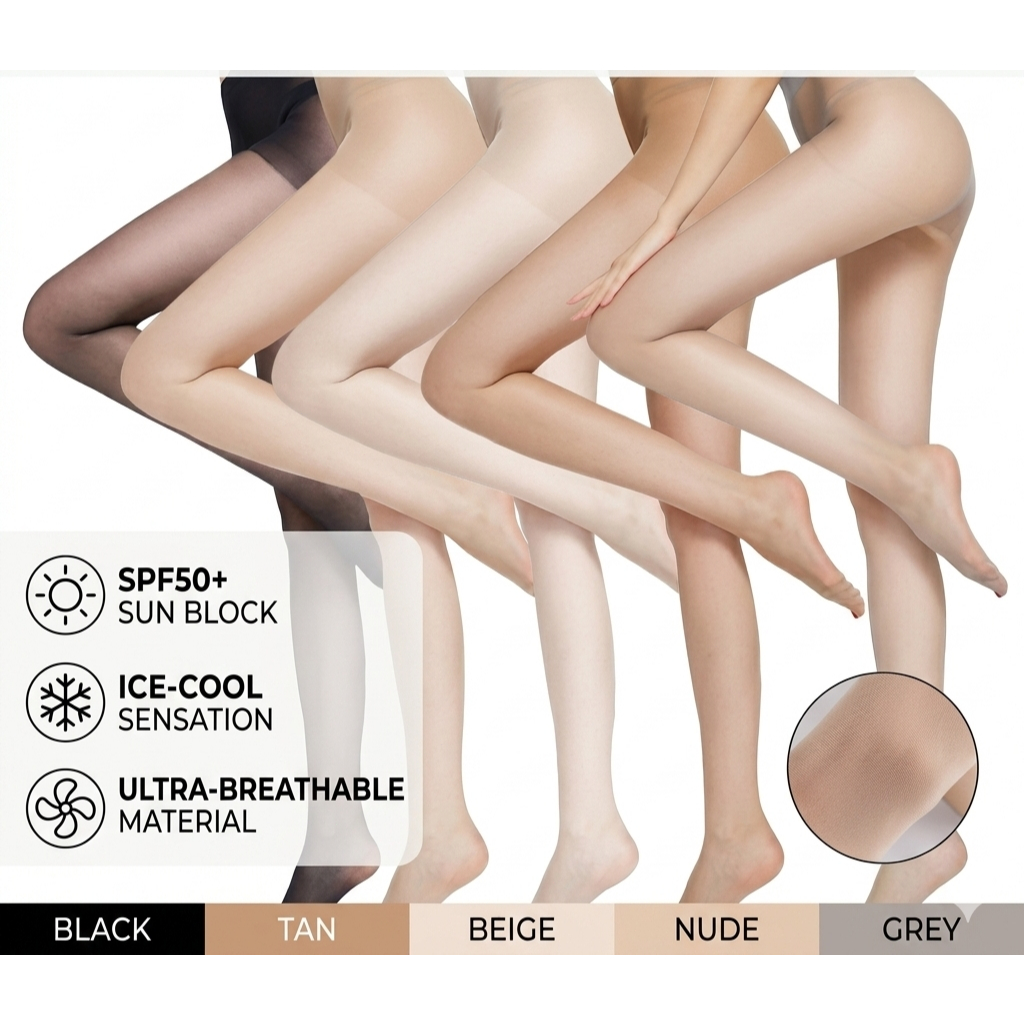 ถุงน่องเนื้อบางใส ถุงน่องผู้หญิง ยาวถึงเข่า 6 สี พรางรอยผิวเนียน ป้องกันรังสียูวี ติดทนนาน ไม่รันง่าย