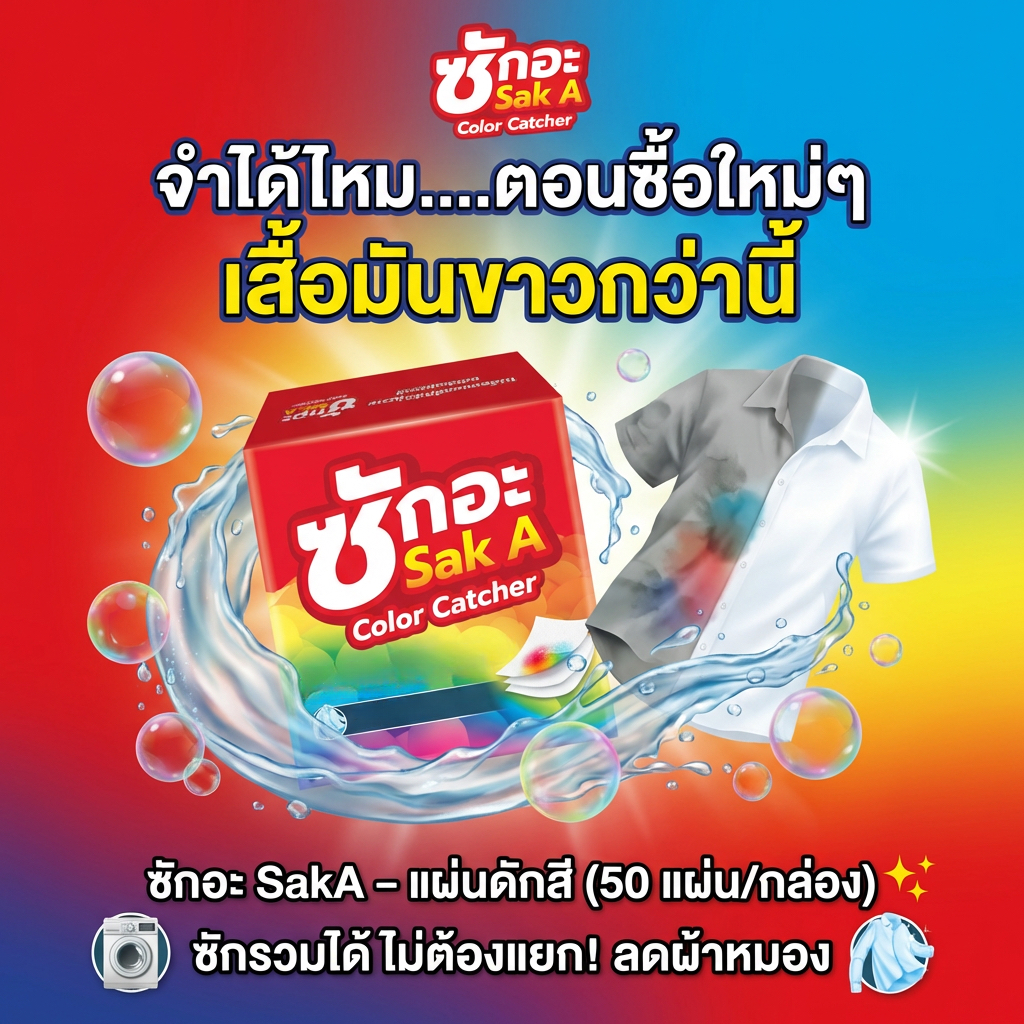 (50แผ่นใหญ่) แผ่นดักสีซักผ้า แผ่นดูดจับสีตก แผ่นดักจับสีตก color catcher