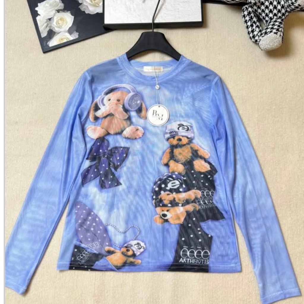 เสื้อแขนยาว🧸เนื้อผ้าซีทรูเนื้อละเอียดบางเบา🧸ลายน้องหมีป้ายตามภาพ