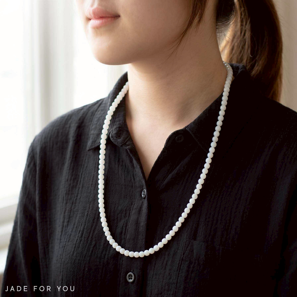 สร้อยคอหยกขาวเนฟไฟร์ท 6 มม 24 นิ้ว. - Jade for you