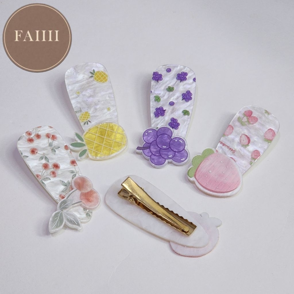 พร้อมส่ง🛵 กิ๊บหนีบผมลายผลไม้น่ารัก 🍇🍍🍓🍒 (1คู่)