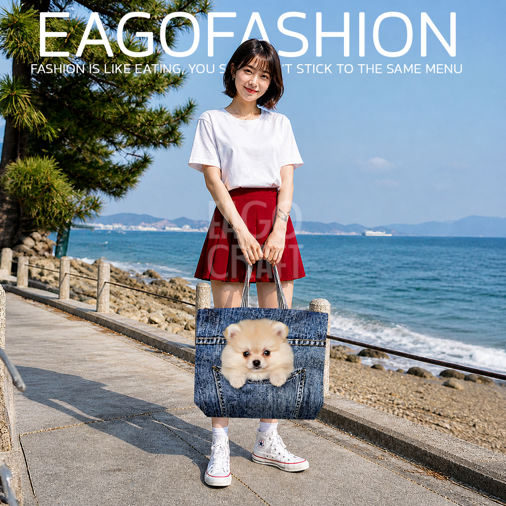กระเป๋าผ้าแคนวาสลายสกรีนคมชัด TOTE BAG สไตล์เกาหลีญี่ปุ่นสำหรับผู้หญิง ขนาด 44x42 cm.