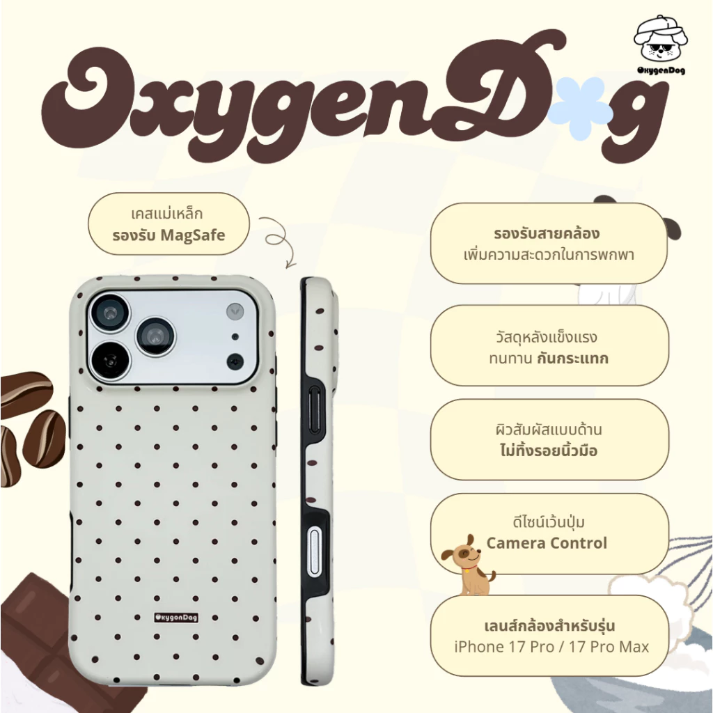 Oxygendog case เคสไอโฟน ลาย2 polka dot For iPhone 17ProMax 17Pro 17 16ProMax 16 15 14/13 ชาร์จไร้สาย thumbnail 3