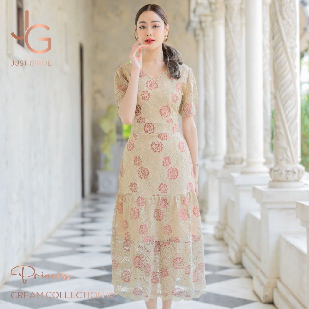 🔥Princess Dress ชุดเดรสลูกไม้ยาว ดีไซน์คอวี ทรงสวย เรียบหรู ชุดใส่ออกงาน ใส่ทำบุญ เสื้อผ้าแฟชั่น ราค