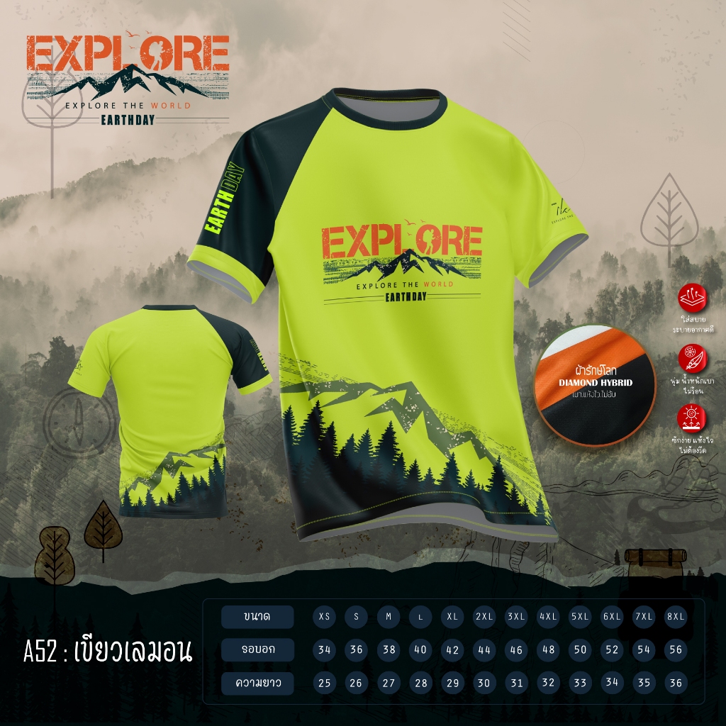 [เพจวิ่งบุญ] รุ่นEARTHDAY ปี7 เสื้อกีฬาคอกลมพิมพ์ลาย ผ้าDimond Hybrid พร้อมส่งจากไทย