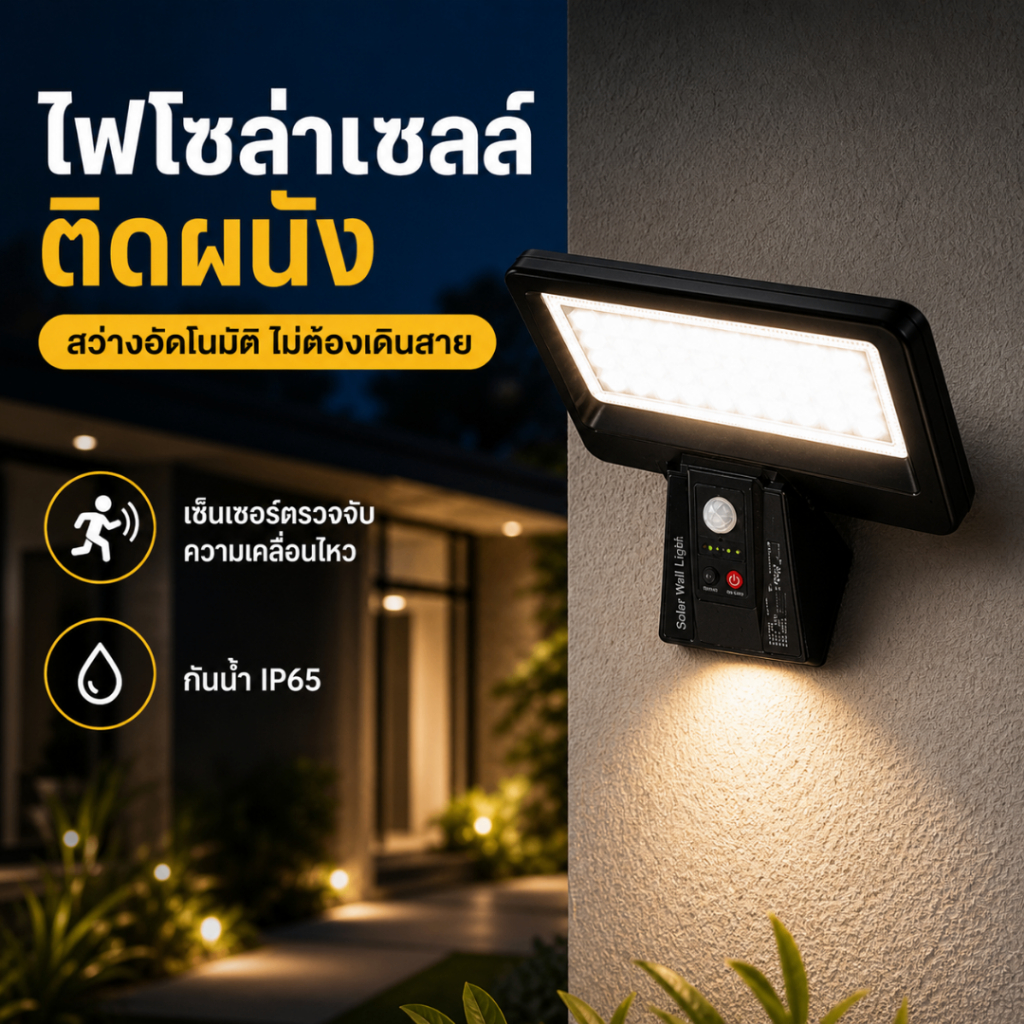 【พร้อมส่งจ้า】ไฟโซล่าเซลล์ติดผนัง LED เซ็นเซอร์ตรวจจับความเคลื่อนไหว กันน้ำ IP65 ไฟกลางแจ้ง รีโมทควบคุม ประหยัดไฟ