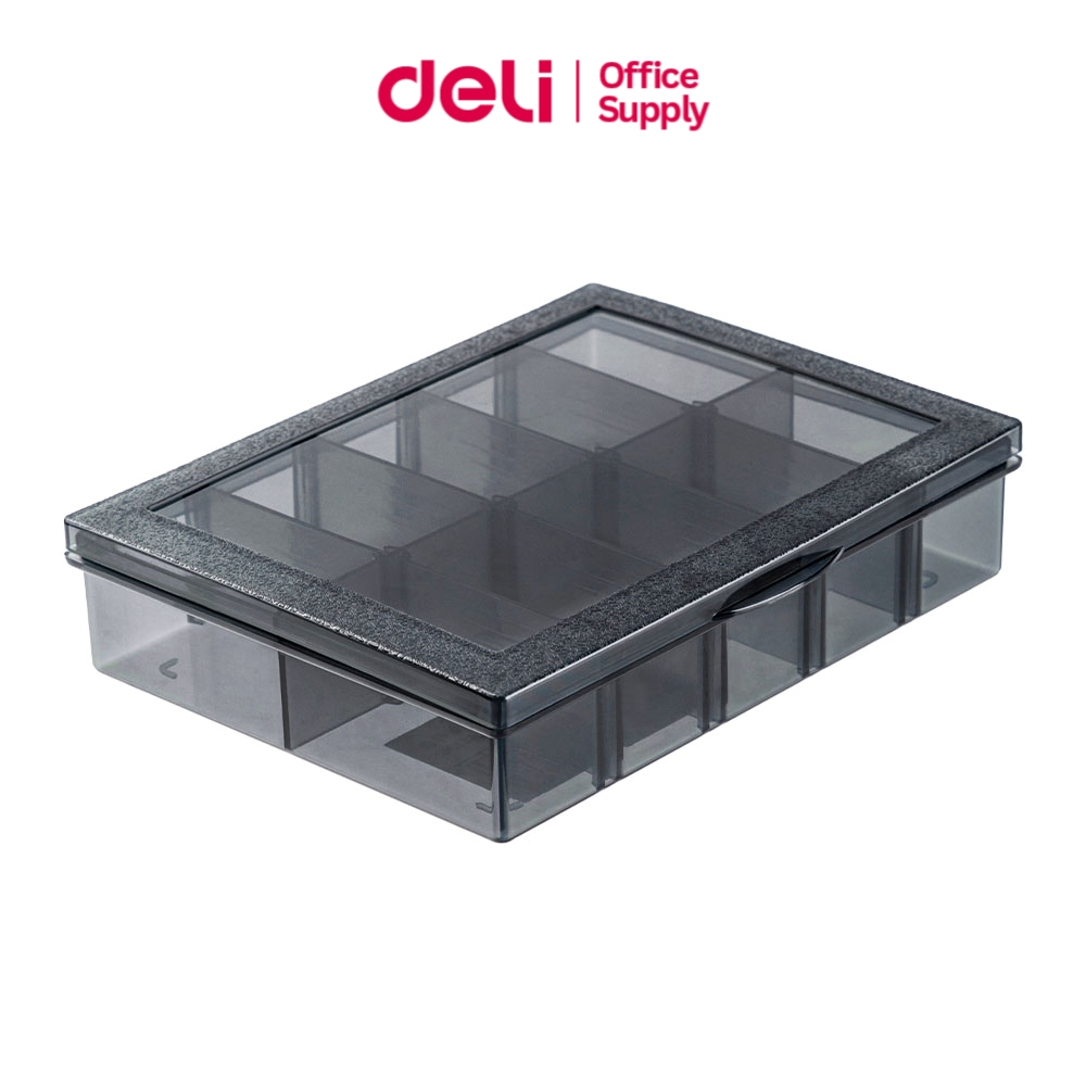 Deli กล่องอุปกรณ์ กล่องแบ่งช่อง แผ่นกั้นถอดได้ ฝาปิดผิวฝ้า มองเห็นด้านใน แข็งแรง ทนทาน storage box