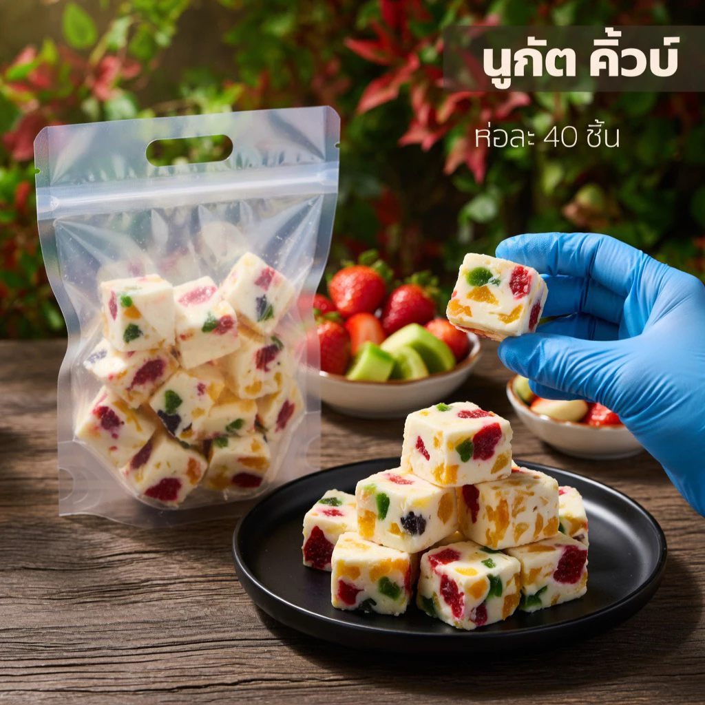 นูกัตคิวบ์ นูกัตผลไม้รวม นุ่มหนึบ เปรี้ยว หวานกำลังดี อร่อย พอดีคำ ชิ้นเล็กทานง่าย🥭🍓🍍🥝