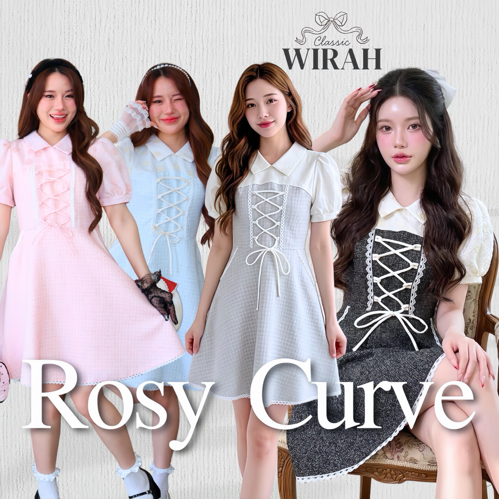 FW81 Rosy Curve Dress ชุดเดรสสีหวานน่ารัก ลุคสวยหวานละมุนรับวาเลนไทน์