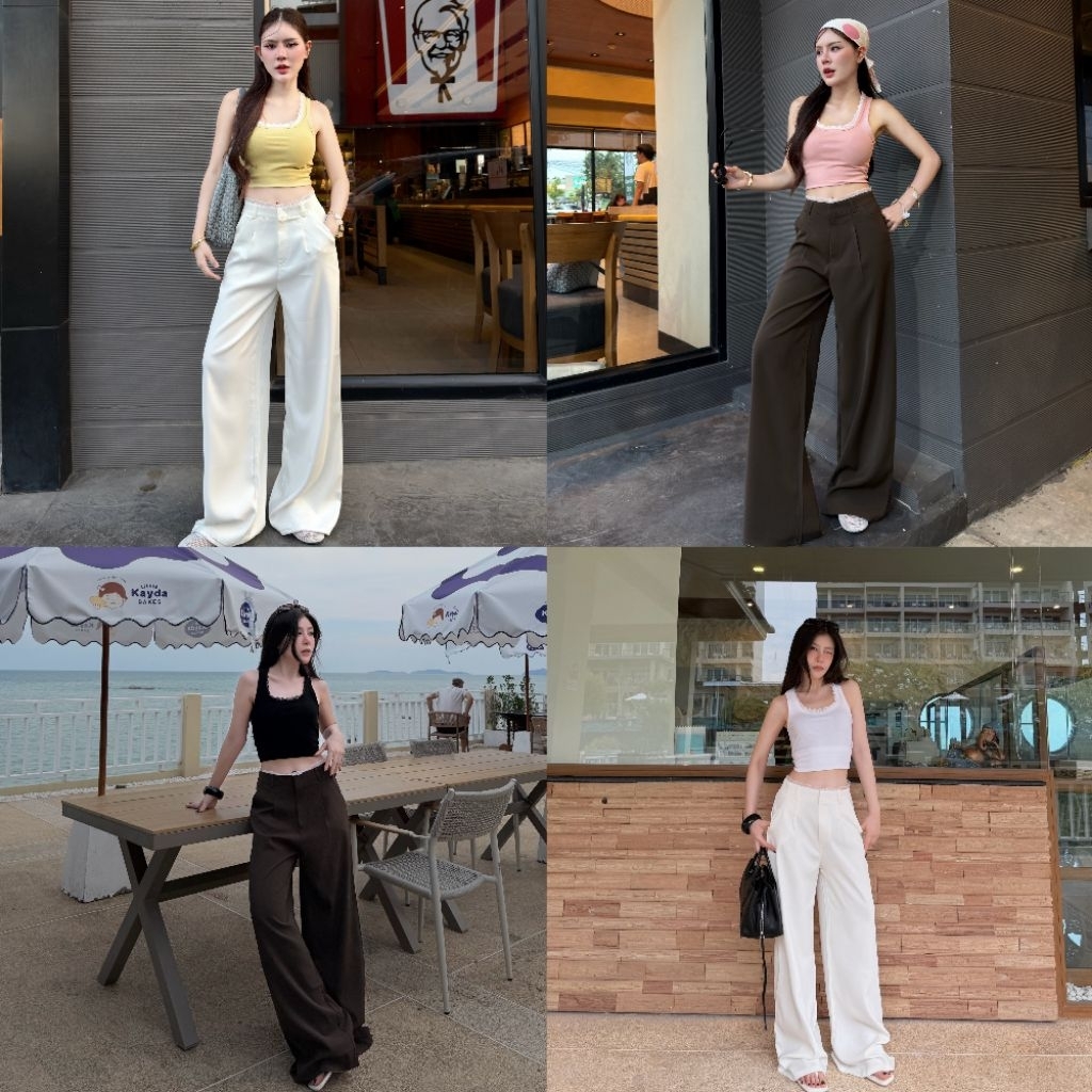 NEW COLLECTION AURA PANTS กางเกงผ้าลิลลี่แต่งขอบลูกไม้