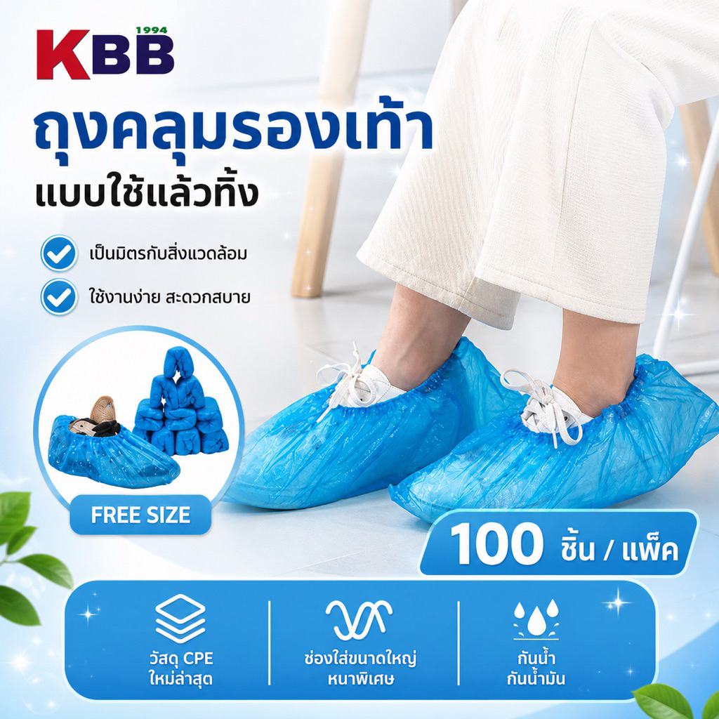ถุงคลุมรองเท้าแบบใช้แล้วทิ้ง ถุงคลุมรองเท้าวัสดุพลาสติก PE