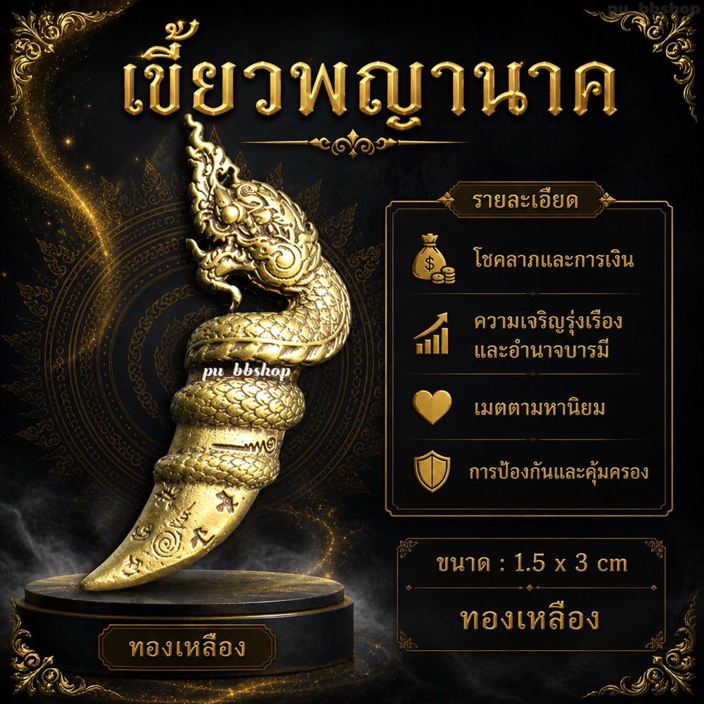 เขี้ยวพญานาค งานทองเหลือง ขนาด 1.5*3 cm.
