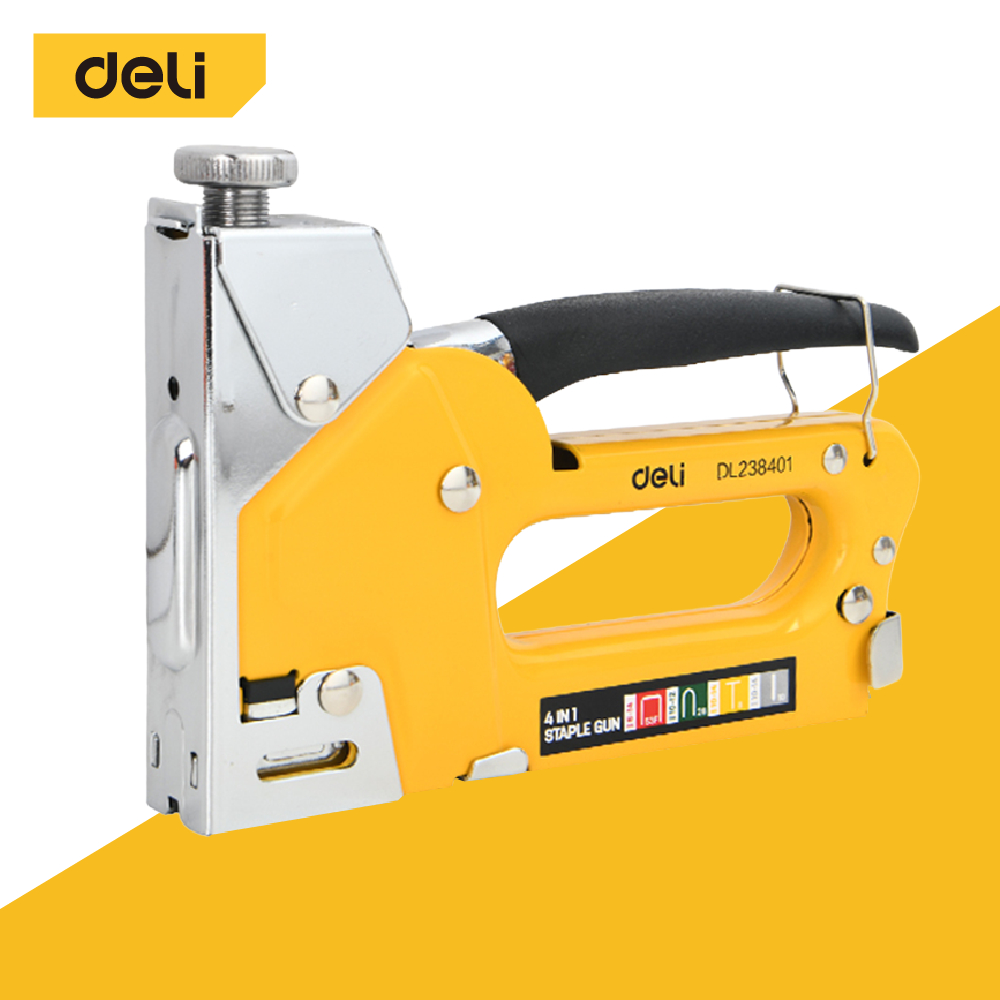 [ฟรีลวดเย็บ] Deli เครื่องยิงแม็ก แม็กเย็บกระดาษ ยิงบอร์ด ปรับแรงได้ มีตัวล็อคเก็บ ทนทาน Staple Gun