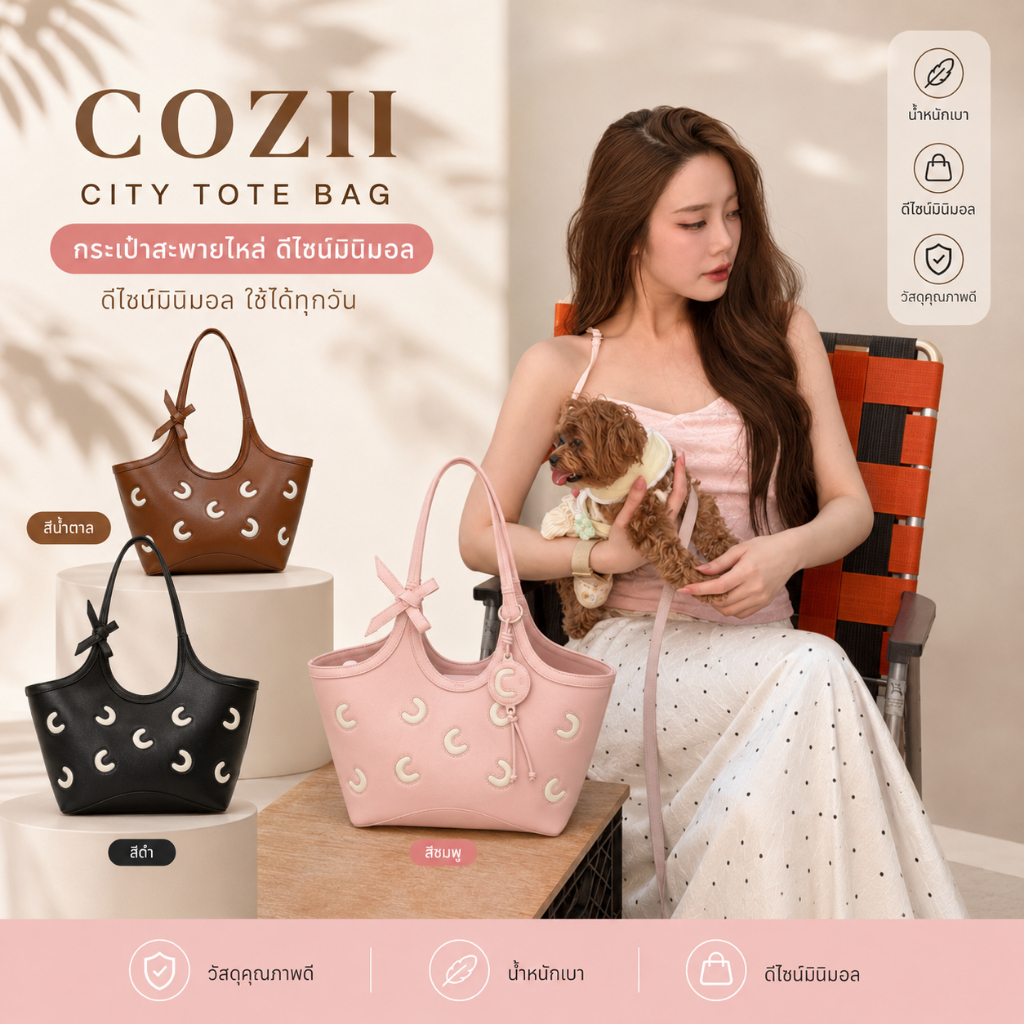 🌈พร้อมส่ง✈ ของแท้ Cozii Official Small Colbie Tote Bag กระเป๋าถือ กระเป๋าสะพายไหล่ ความจุใหญ่จุของเย