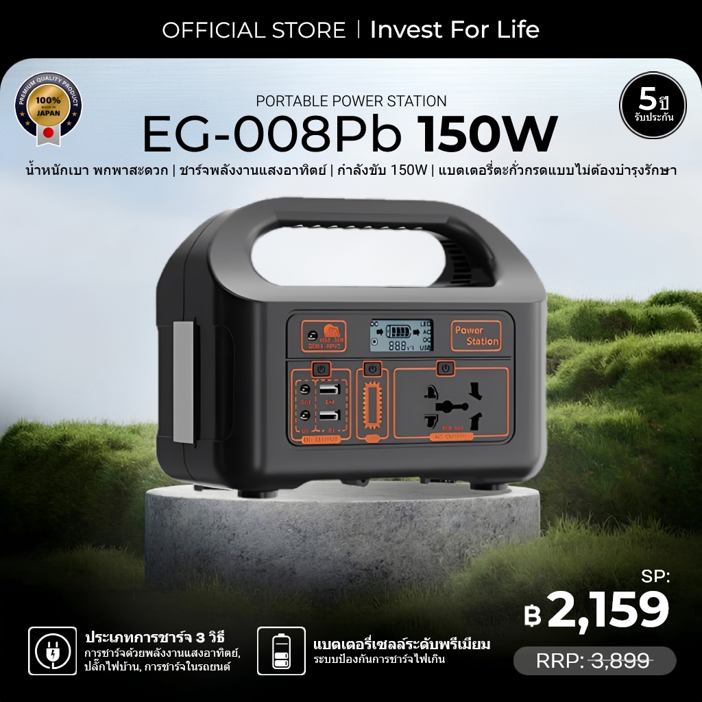 💥EG-008Pb สถานีพลังงานแสงอาทิตย์แบบพกพา 150 วัตต์: กำลังไฟสูง แบตเตอรี่ความจุสูง และน้ำหนักเบา