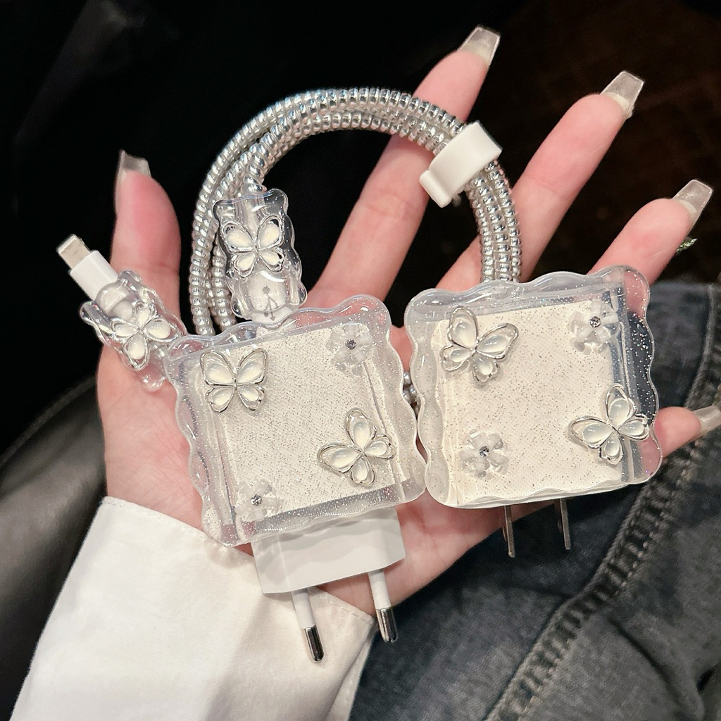 🚚พร้อมส่ง🚚 18W/20W ( 1เซ็ท5ชิ้น )ชุดแต่งสายชาร์จลายการ์ตูน เคสหัวชาร์จ ชุดถนอมสายชาร์จการ์ตูนน่ารักๆClic For iphone PD