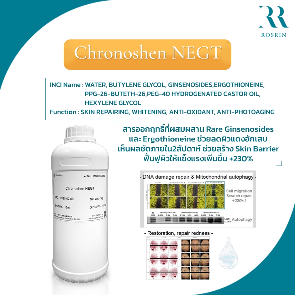Chronoshen ® NEGT ช่วยฟื้นฟูผิวให้อ่อนเยาว์ขั้นสุด ให้ผิวแข็งมากขึ้น ผิวนุ่มชุ่มชื้น และลดรอยแดงได้ชัดเจน (ขนาด 25g,50g)