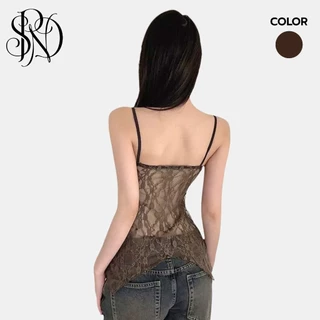 SPND【พร้อมส่ง】Lace Cami Top - เสื้อสายเดี่ยวลูกไม้ซีทรู ดีไซน์ผูกหน้า อัปลุคสวยสับสไตล์ Y2K!