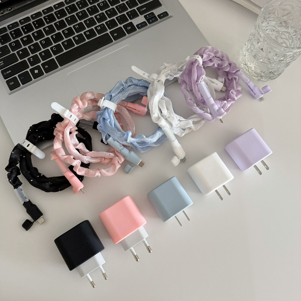 พร้อมส่งจากไทย ชุดถนอมสายชาร์จ ซิลิโคนสีพื้น สำหรับ ไอโฟน 18w 20w 35w