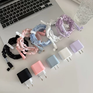 พร้อมส่งจากไทย ชุดถนอมสายชาร์จ ซิลิโคนสีพื้น สำหรับ ไอโฟน 18w 20w 35w